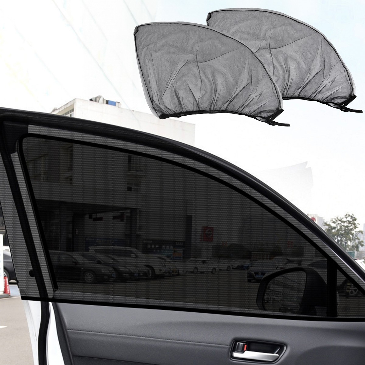 2/4Pcs Car Front Rear Window Mosquito Net Sun Shade UV Protection Mesh for Sedan