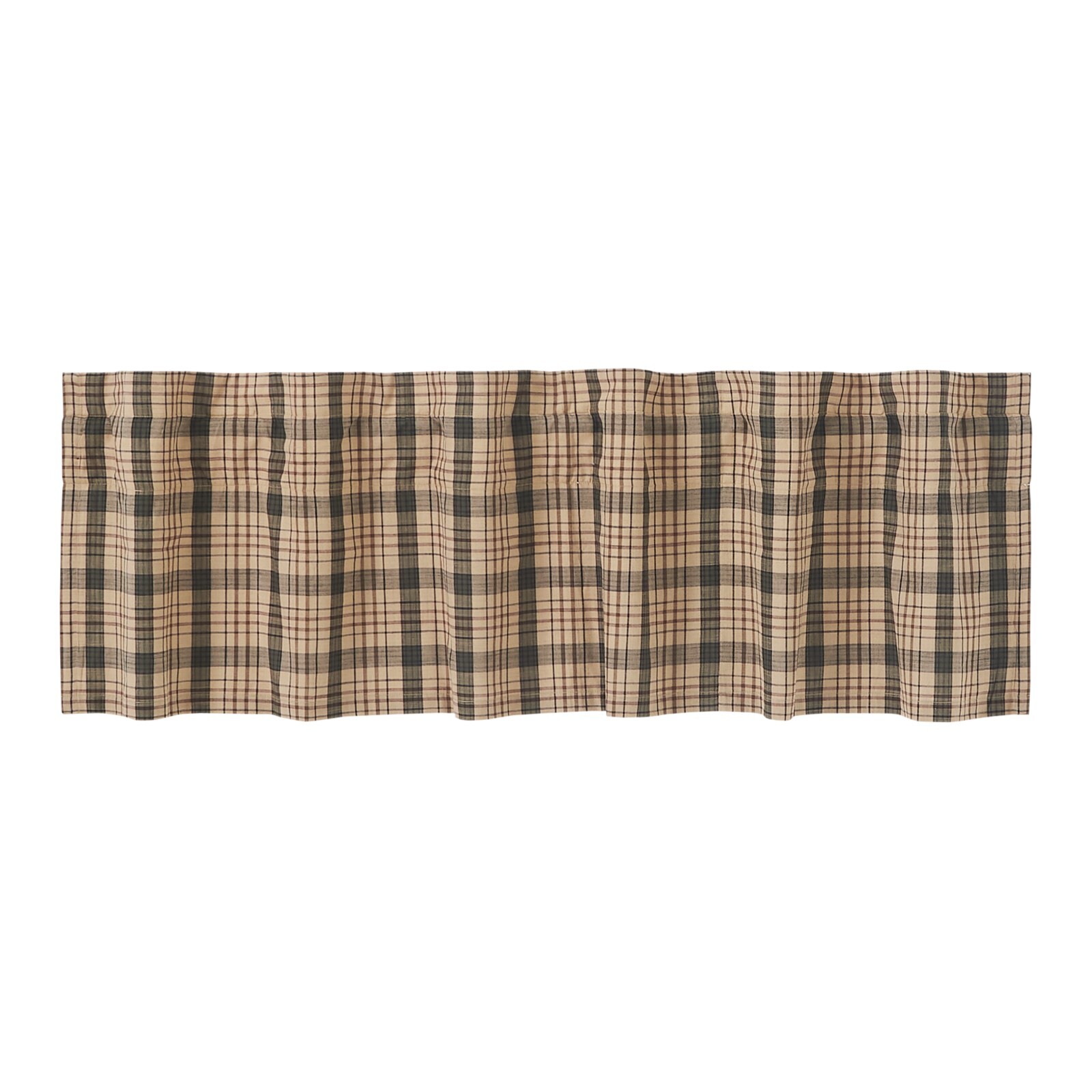 New Primitive Rustic DARK GREEN BROWN PLAID VALANCE Topper Curtain