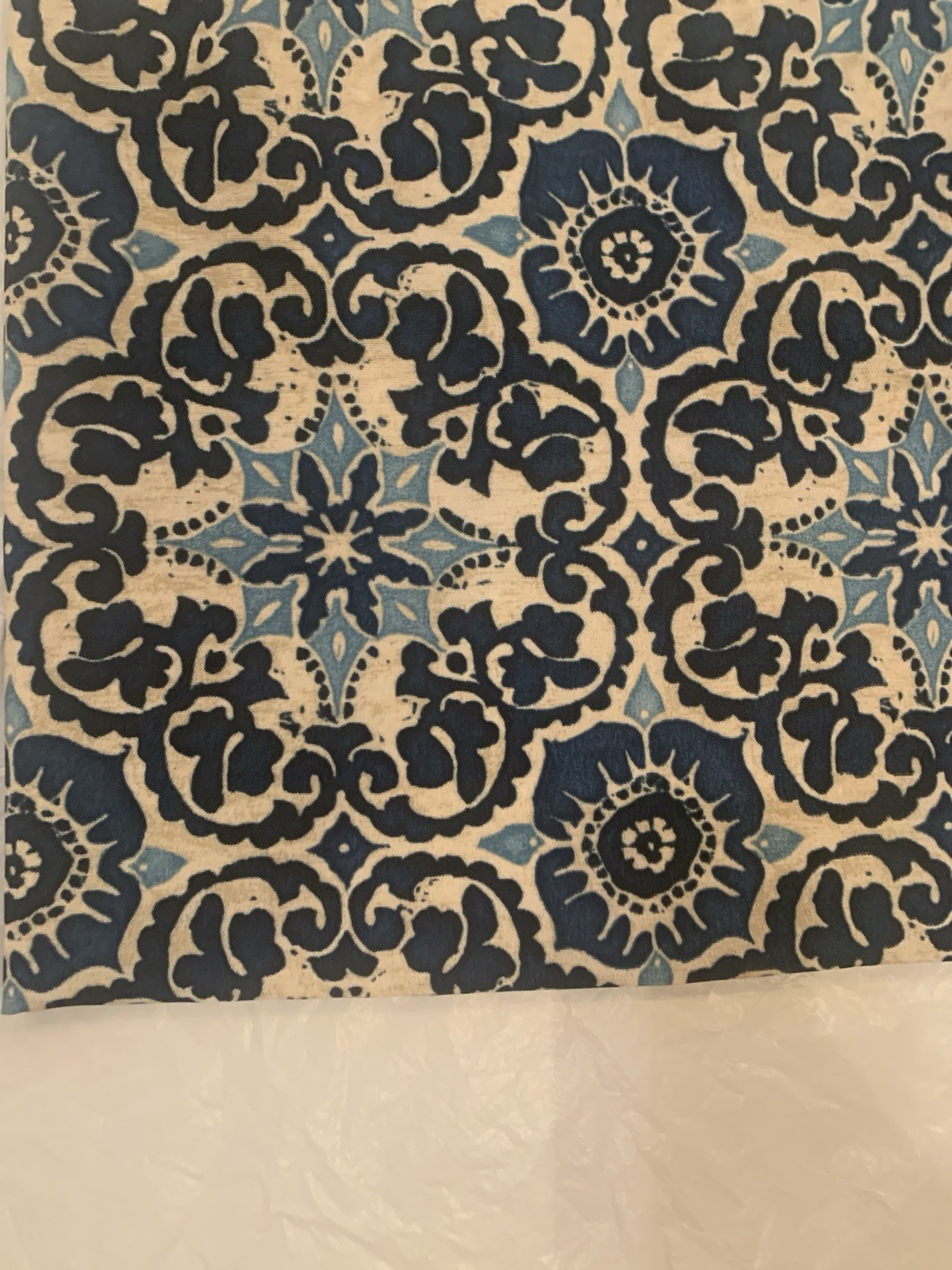 Blue And White Damask Patterned Window Valance Handmade 55”x16.5”