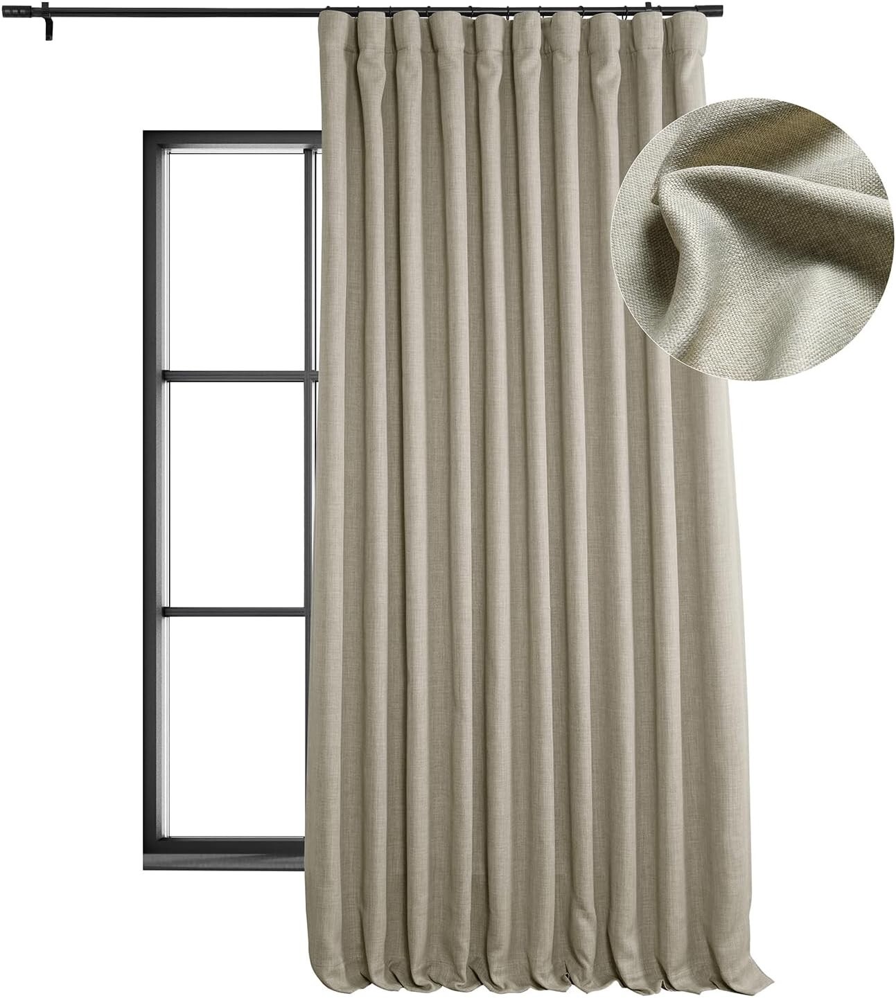 1 Panel Oatmeal 120″L x 100″W Linen Darkening Curtains For Bedroom Living Room