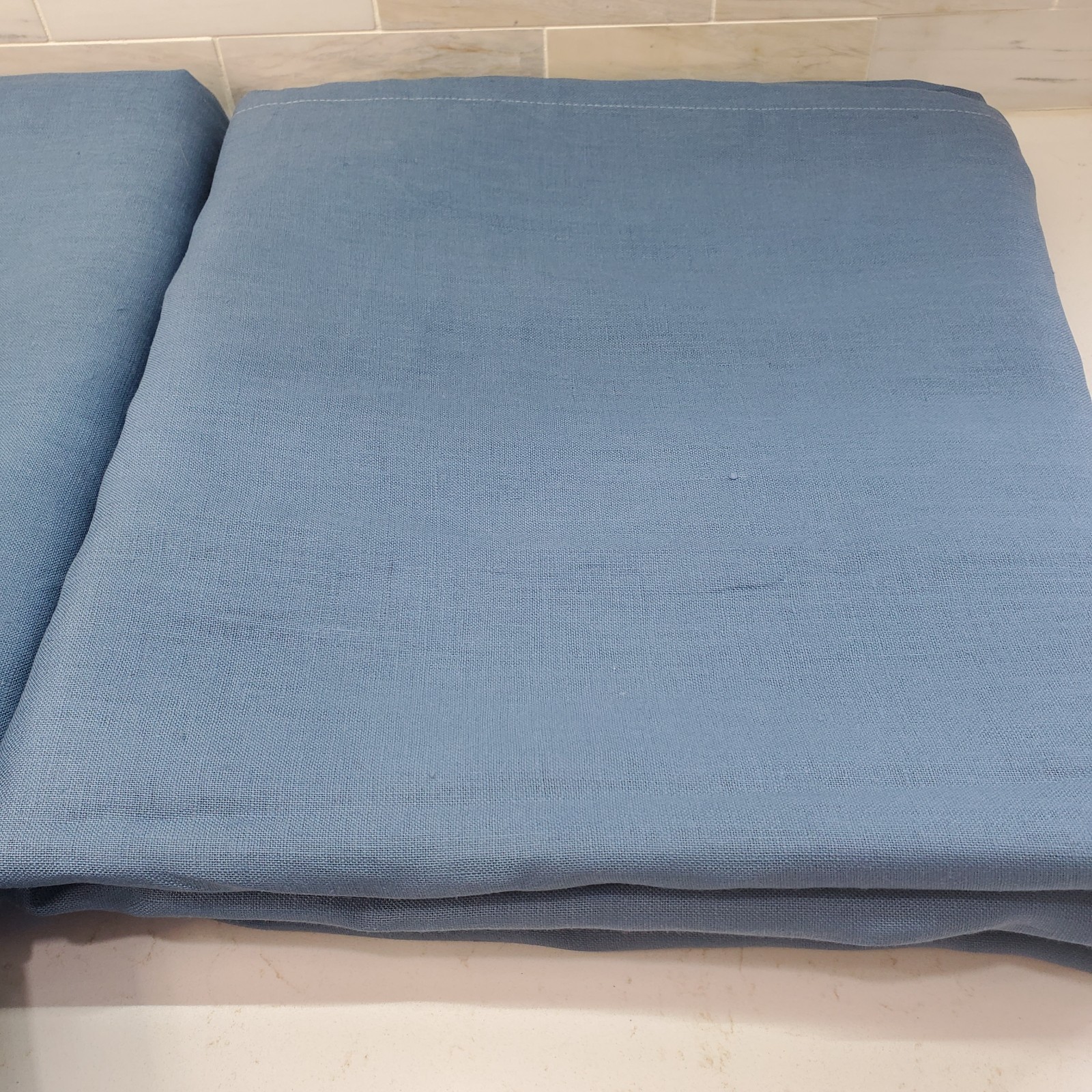 Linen Blue 8′ Ceiling to Floor Drapes 4 Curtain Panels Ikea Aina Unlined 58″x98″