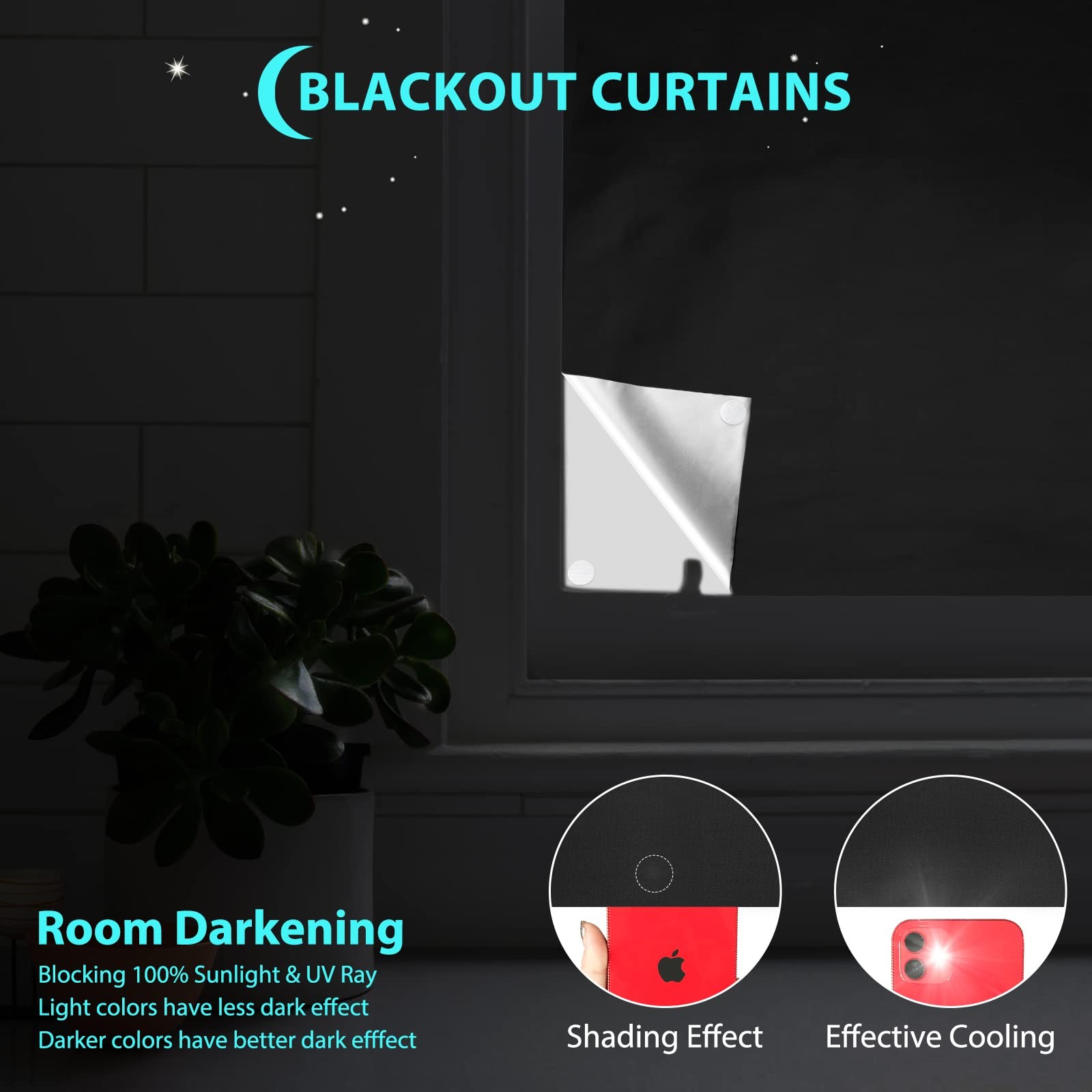 Blackout Curtains,118″ x 57″ Portable Window Curtain Shade 100% Black Out Roo…