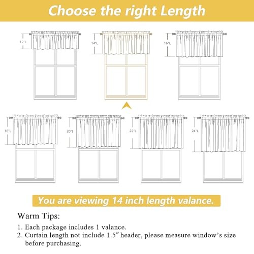 Valances for Windows 1 Pcs, Light Filtering 60″W x 14″L (Pack of 1) Linen
