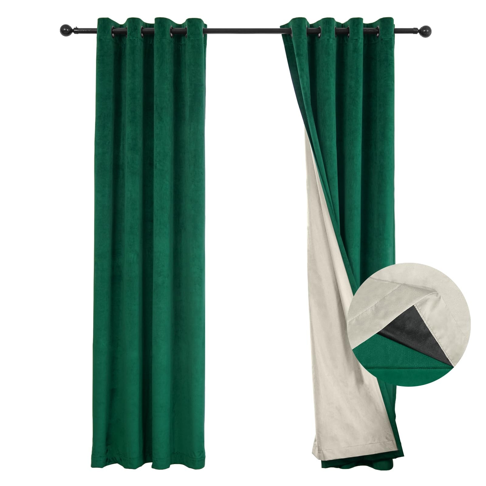 100% Full Blackout Velvet Curtains with Liner 72 inch Long 2 Panels for Livin…