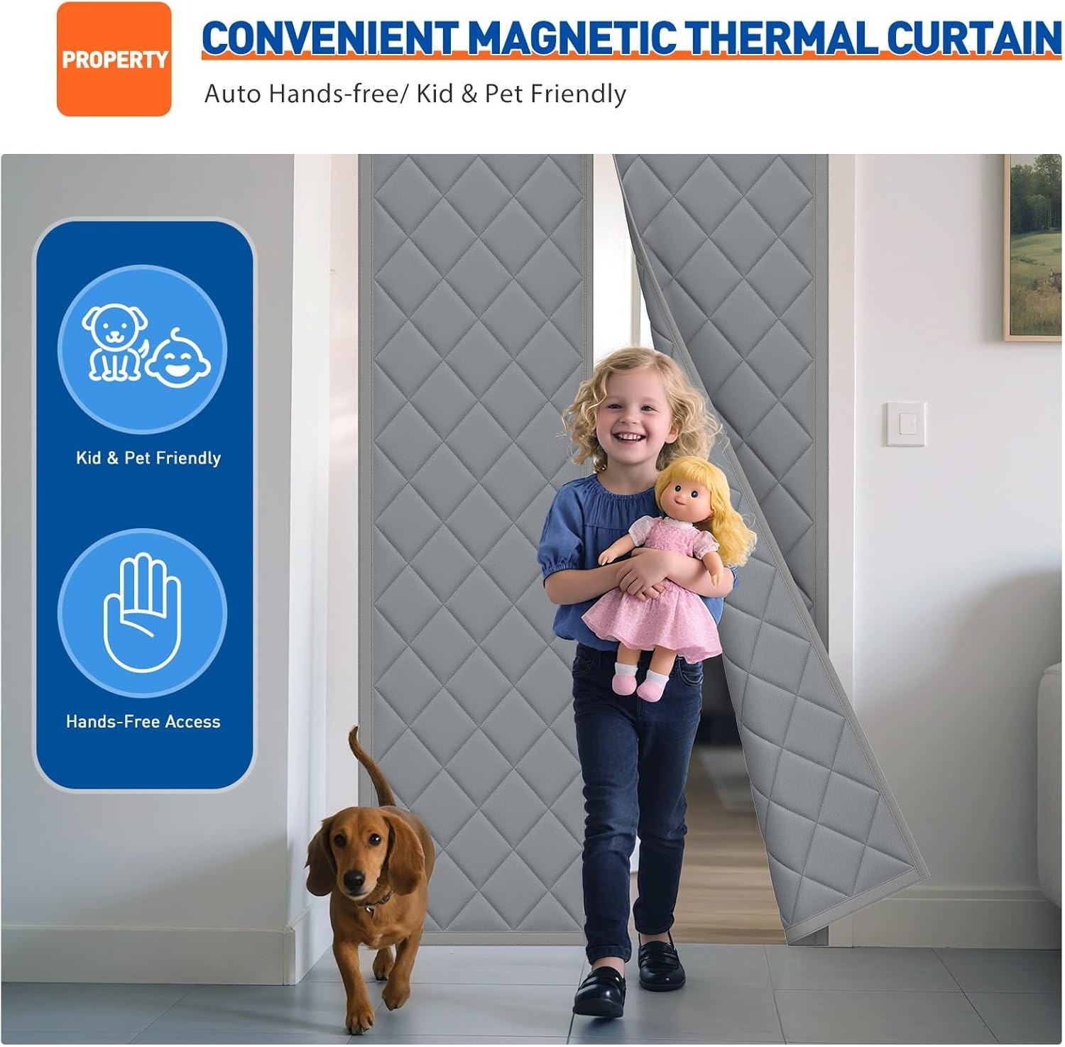 Magnetic Thermal Insulated Door Curtain Fits Door Size 36″ x 80″ Oxford Cloth