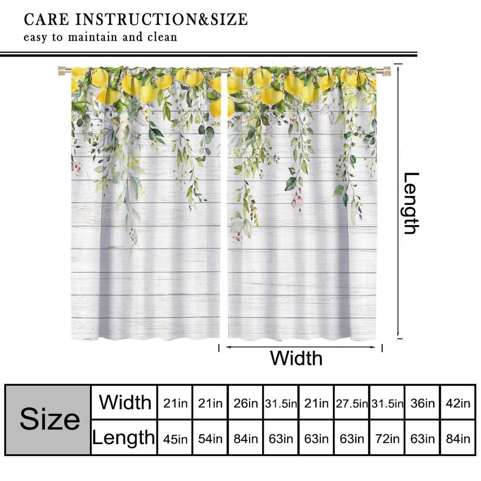Lemon Curtains, Spring Floral Leaf Eucalyptus Leaves Yellow Farmhouse Wooden …