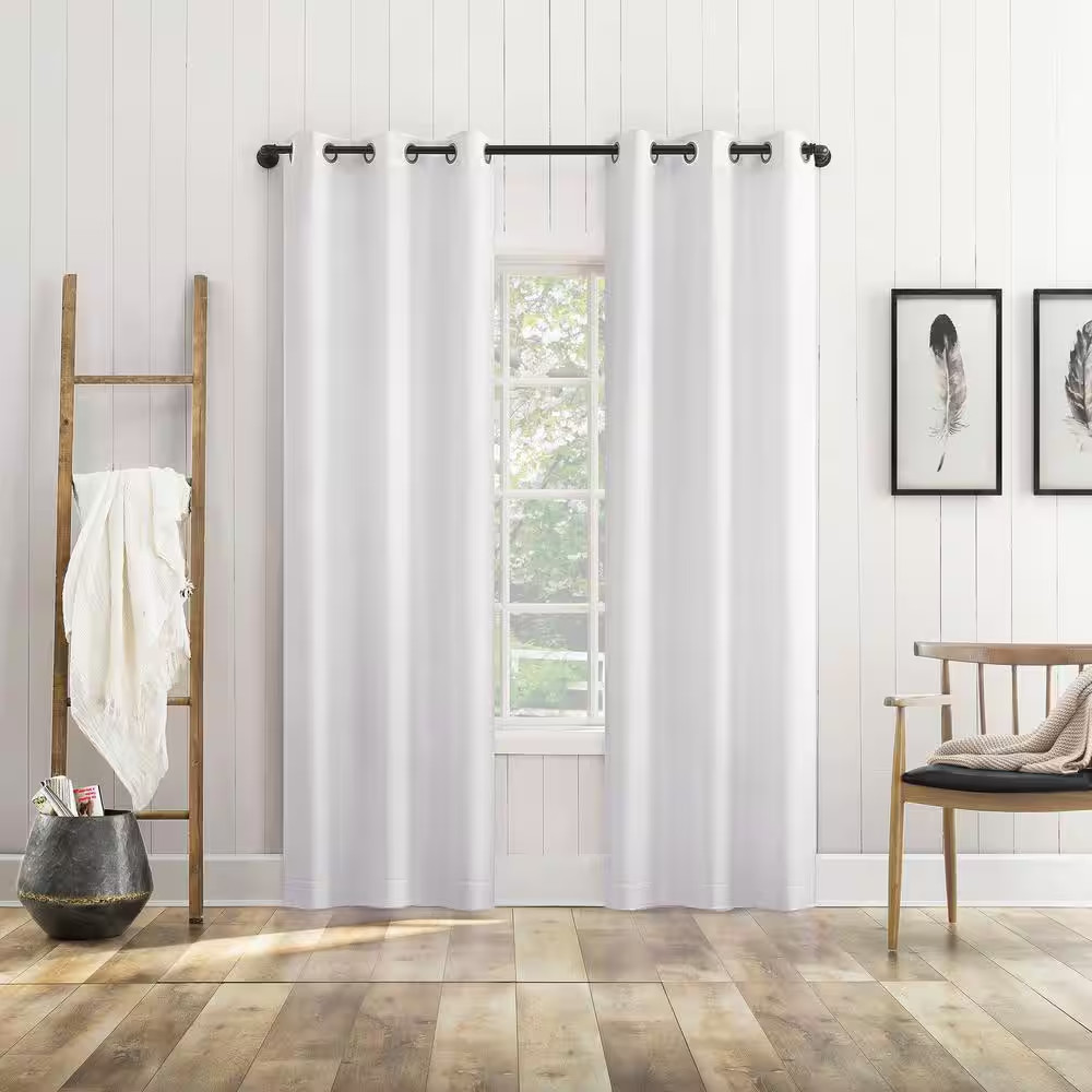 Huron Textured White Polyester 40 In. W X 84 In. L Grommet Light Filtering Curta