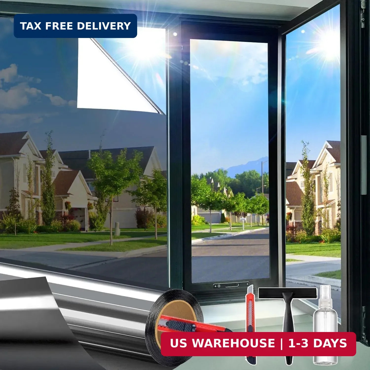Upgraded One Way Window Privacy Film Sun Heat Blocking, Reflective Mirror Window