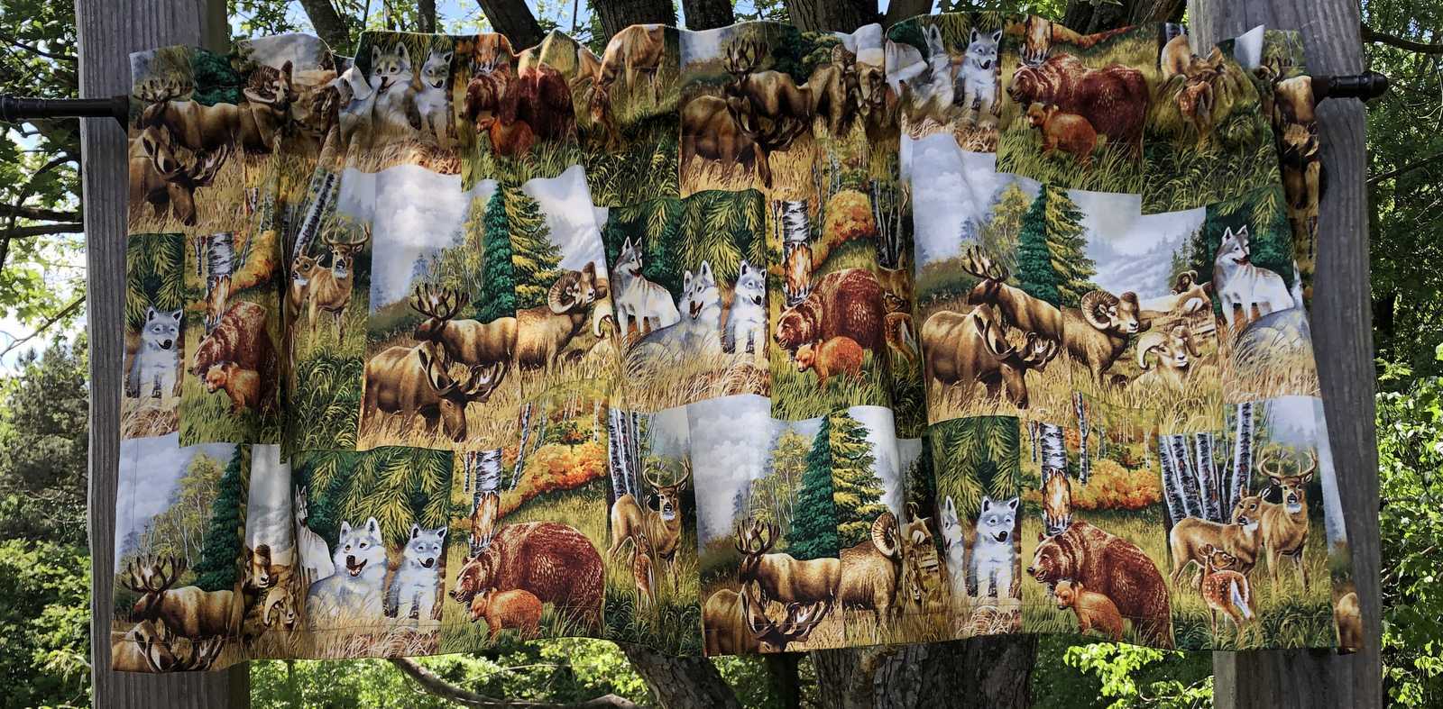 Woodland Wildlife Valance – Deer, Bear & Ram Animal Curtain – Rustic Cabin Decor
