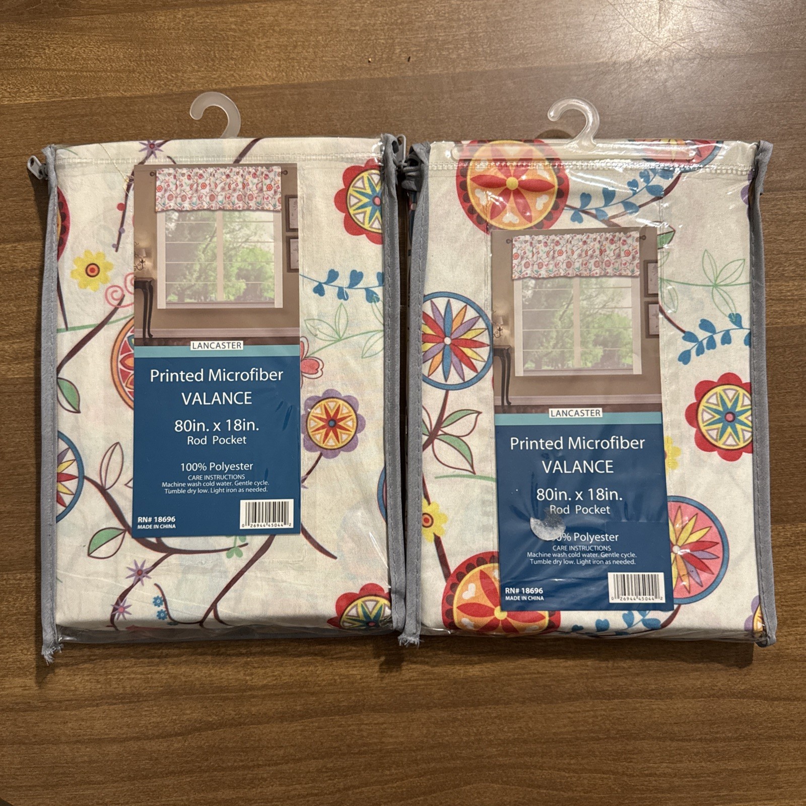 NWT Lancaster Printed Microfiber Valance 80×80 Inch, Floral & Birds, set of 2