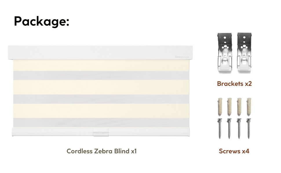 Cordless Zebra Blinds for Windows –(35″ W x 64″ H,White) Dual Layer Fabric