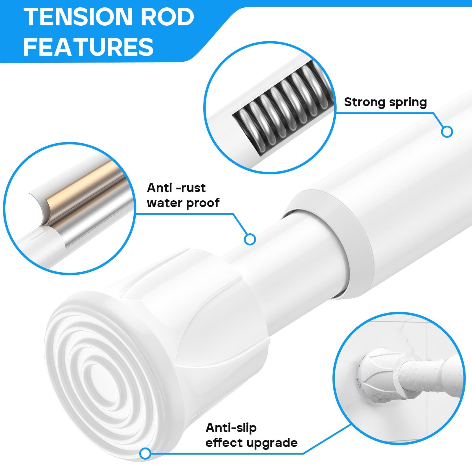 2 Pack Spring Tension Curtain Rods 28-48 Inches, White Spring Loaded Curtain Rod