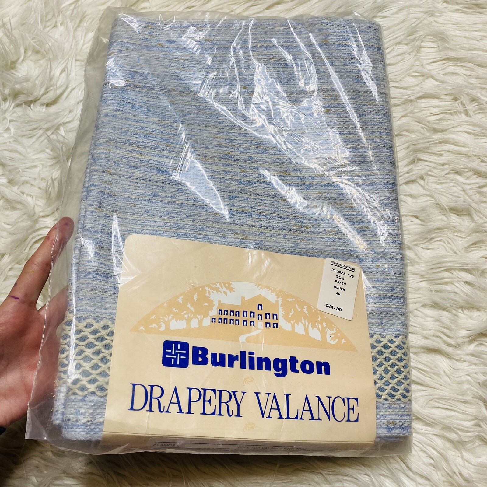 Burlington Drapery Curtain Alamos II Pole Top Valance Trim 83×15 Blue Mist New