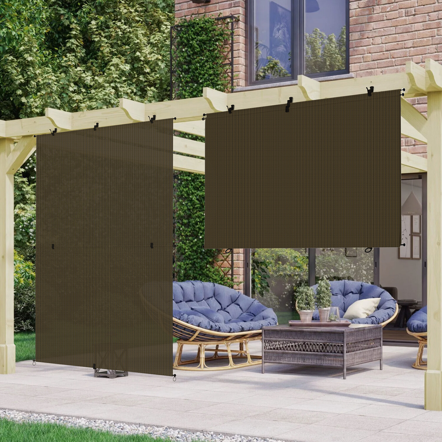 Brown Foldable Roller Sunshade Cordless Curtain for Windows Patio Porch Gazebo