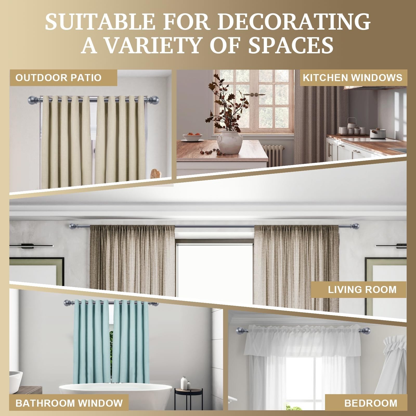 Curtain Rods for Windows, 1″ Diameter, 32-144″ Standard Decorative Window Cur…