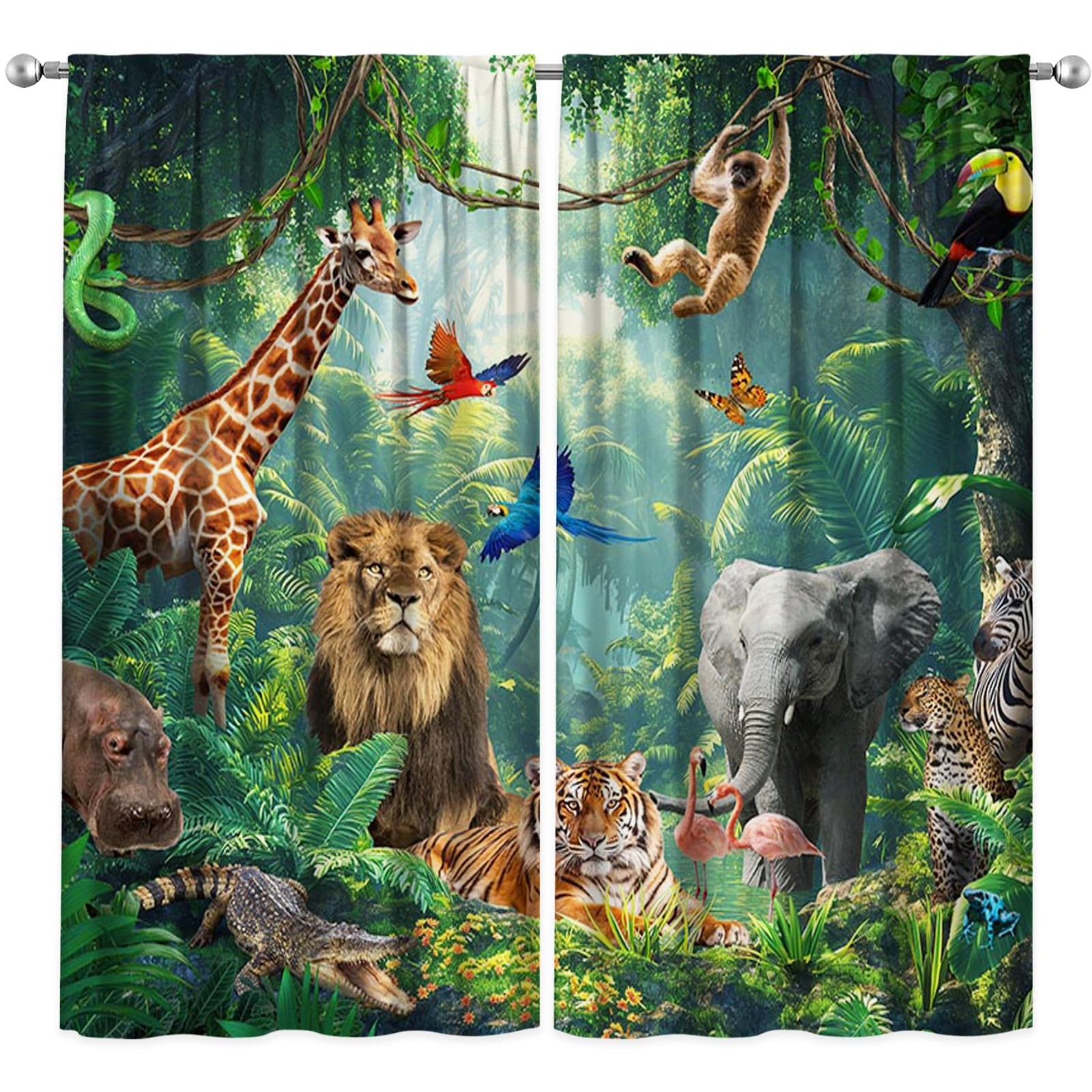 Rainforest Animals Window Curtains 52×85.5 Inch – Jungle Theme, Room Decor