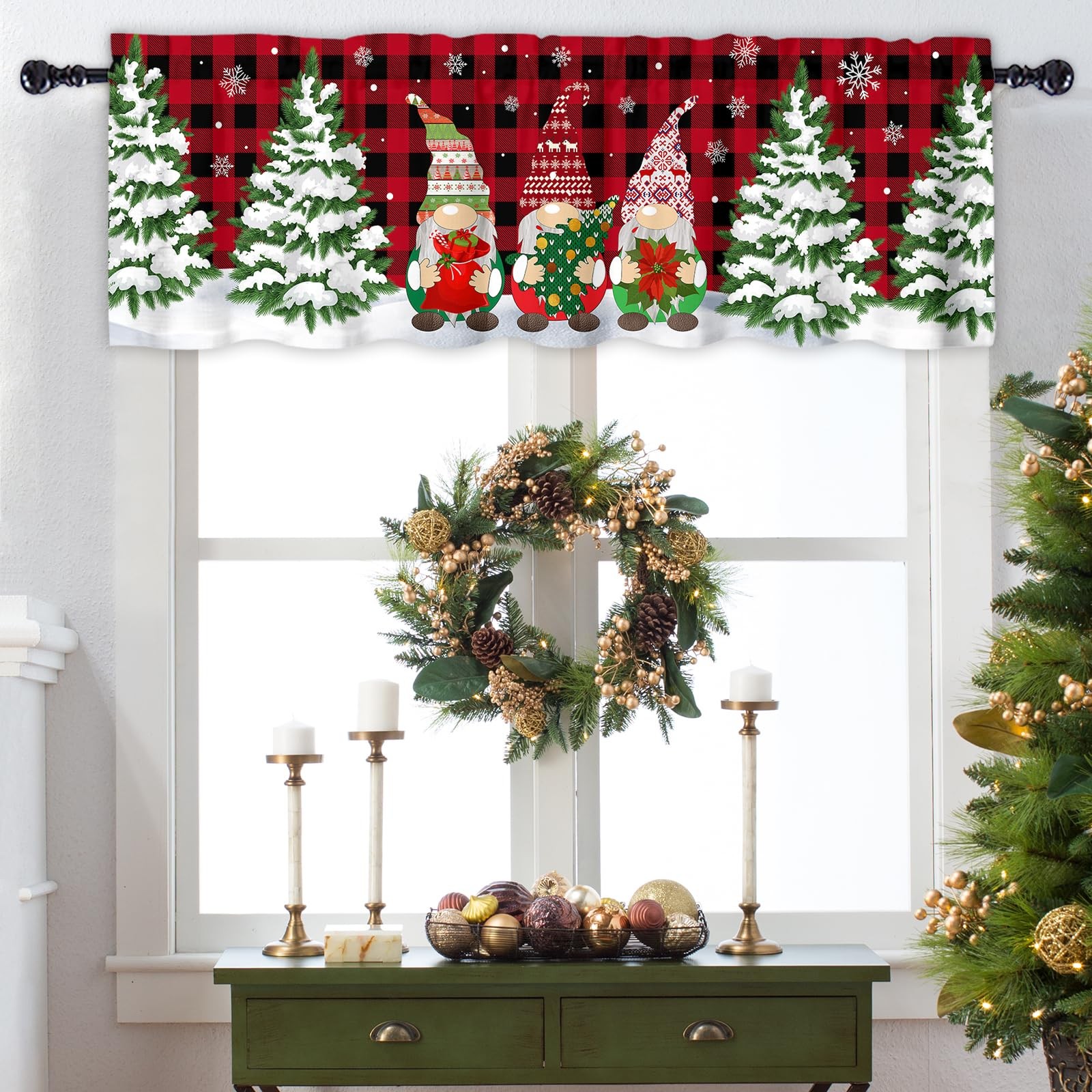 Christmas Valance for Windows Christmas Gnome Window Toppers Valances Rod Poc…