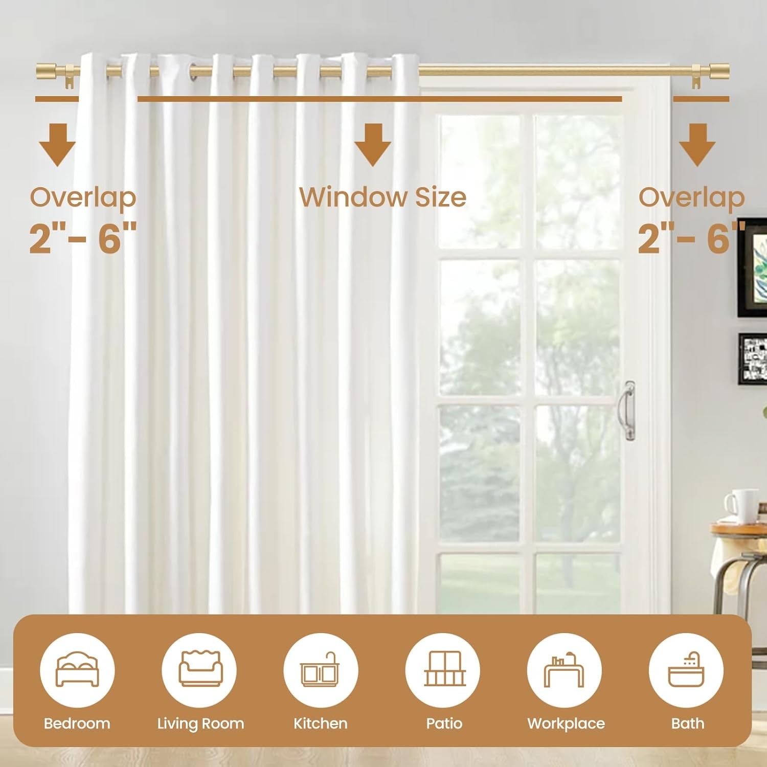Gold Curtain Rod for Windows 28 to 48 Inch, 5/8 Inch Splice Adjustable Curtain