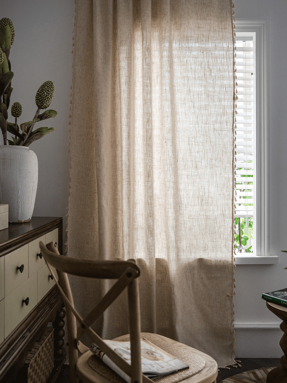 Boho Beige Curtains 94 In Long Bohemia Linen Curtains for Bedroom Living Room