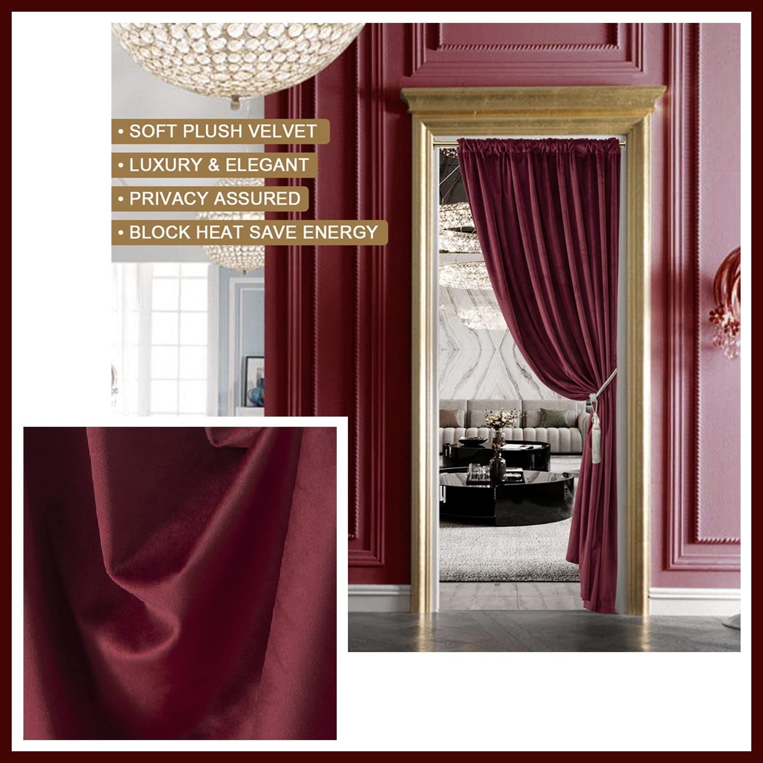 Burgundy Curtains for Bedroom,Blackout Velvet Victorian Room Darkening Insula…