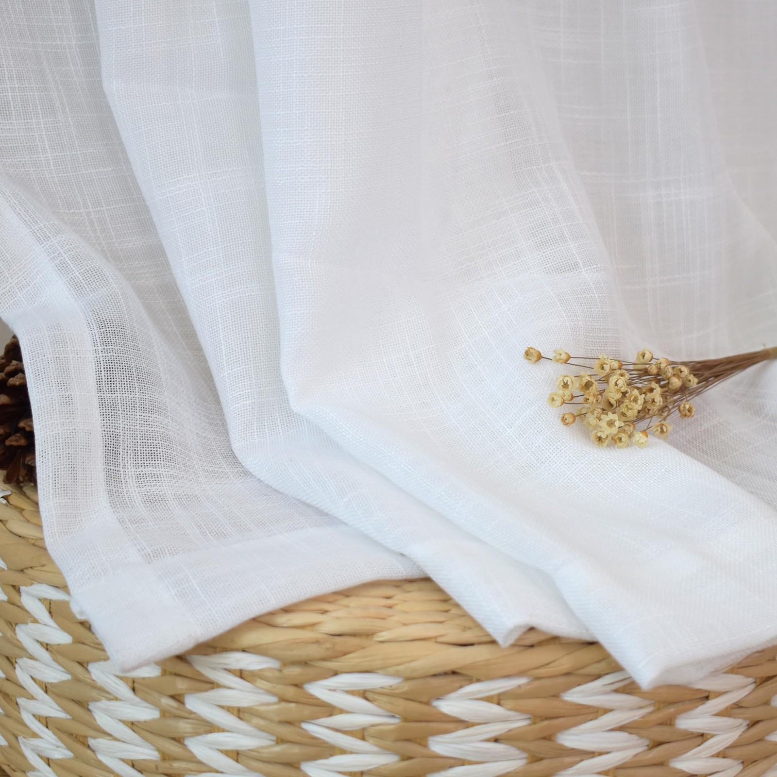 White Sheer Linen Textured Curtains 52×80 inches 2 Panels Grommet Top 80 in
