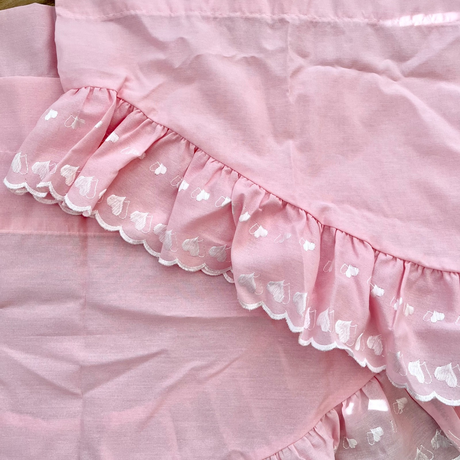 2x JC Penney Valance Set Ruffle Scallop Heart Embroidered 69.75″ x 20.5″ Pink