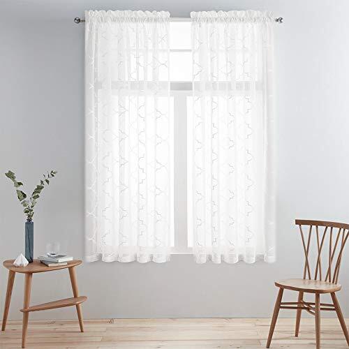 Embroidered Moroccan Tile Lattice Design Sheer Curtains 52″Wx45″L Trellis White