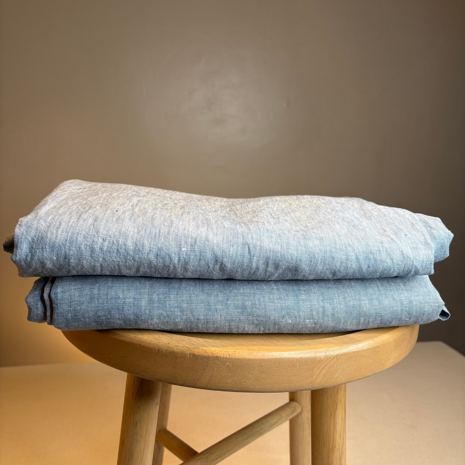 Pottery Barn Linen Curtain Panels Blue Chambray 50”x84”