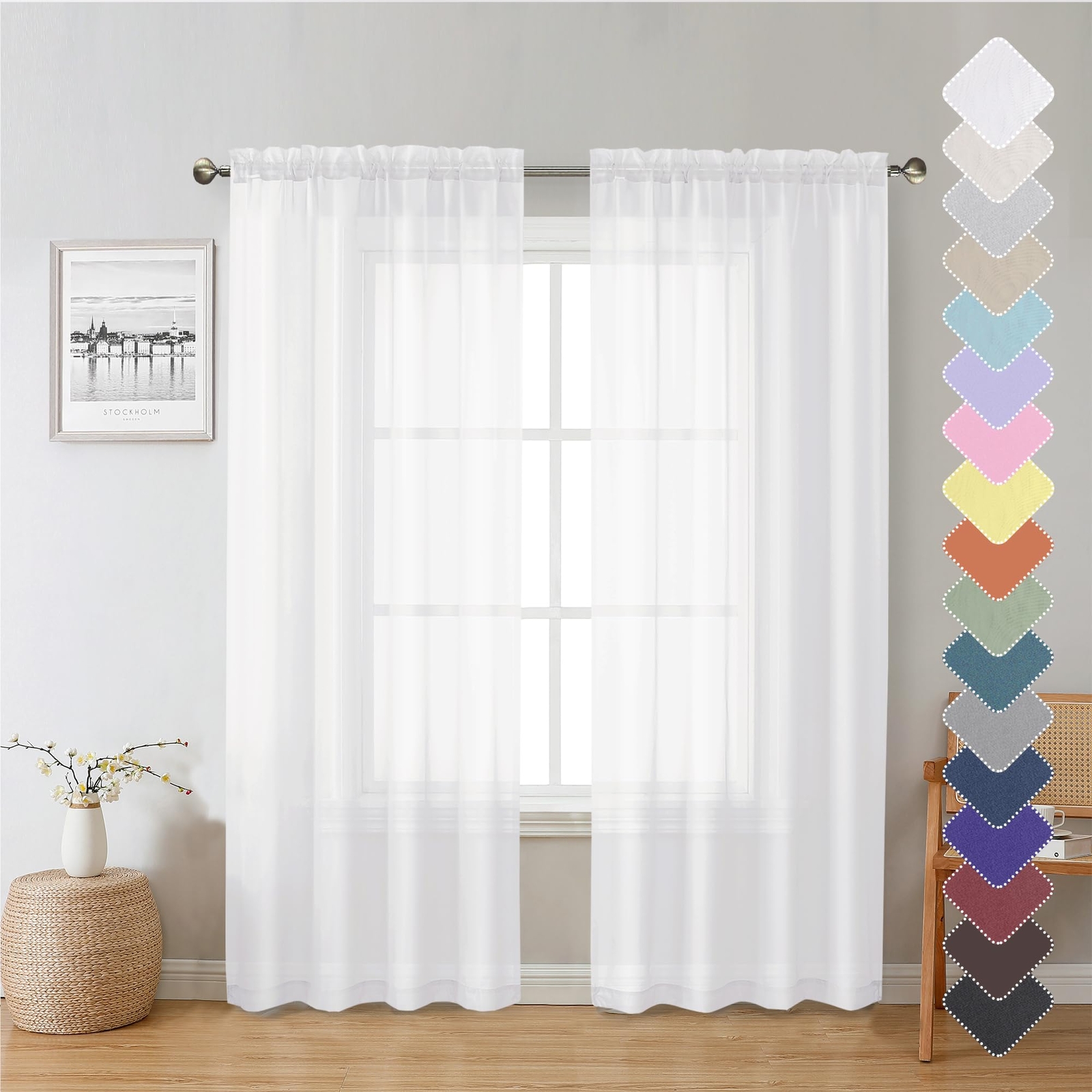 White Sheer Curtains 72 Inches Long 2 Panels Set Bedroom Sheer Curtains Sheer