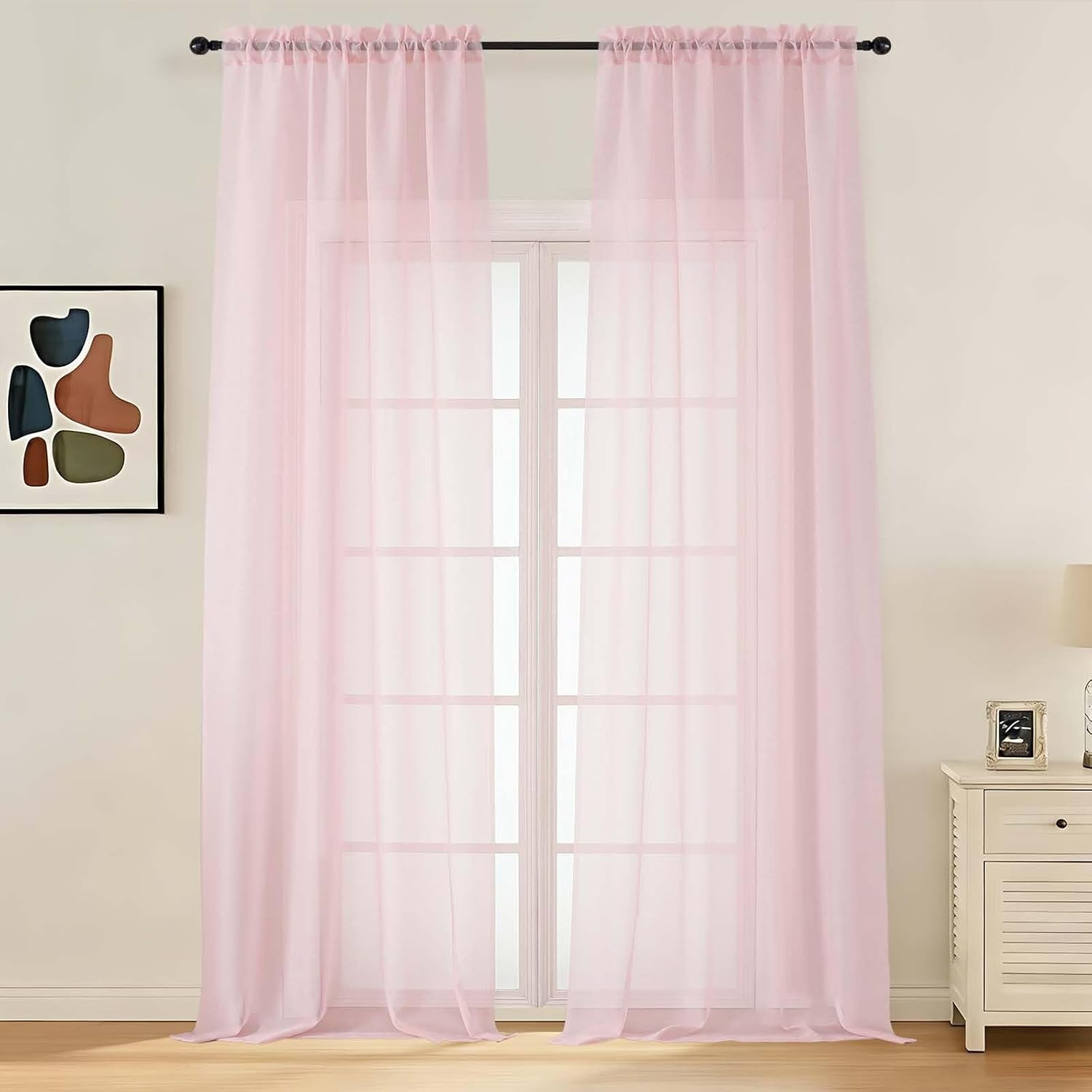 Blush Sheer Curtains 96 Inches Long 2 Panels – Light Filtering Breathable Voile