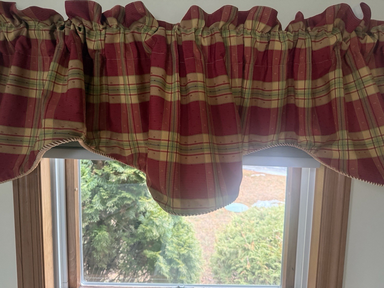 3 SCALLOP LINED VALANCES PIPING ORANGE RUST GOLD LIME PLAID & DESIGNS 72”X17”