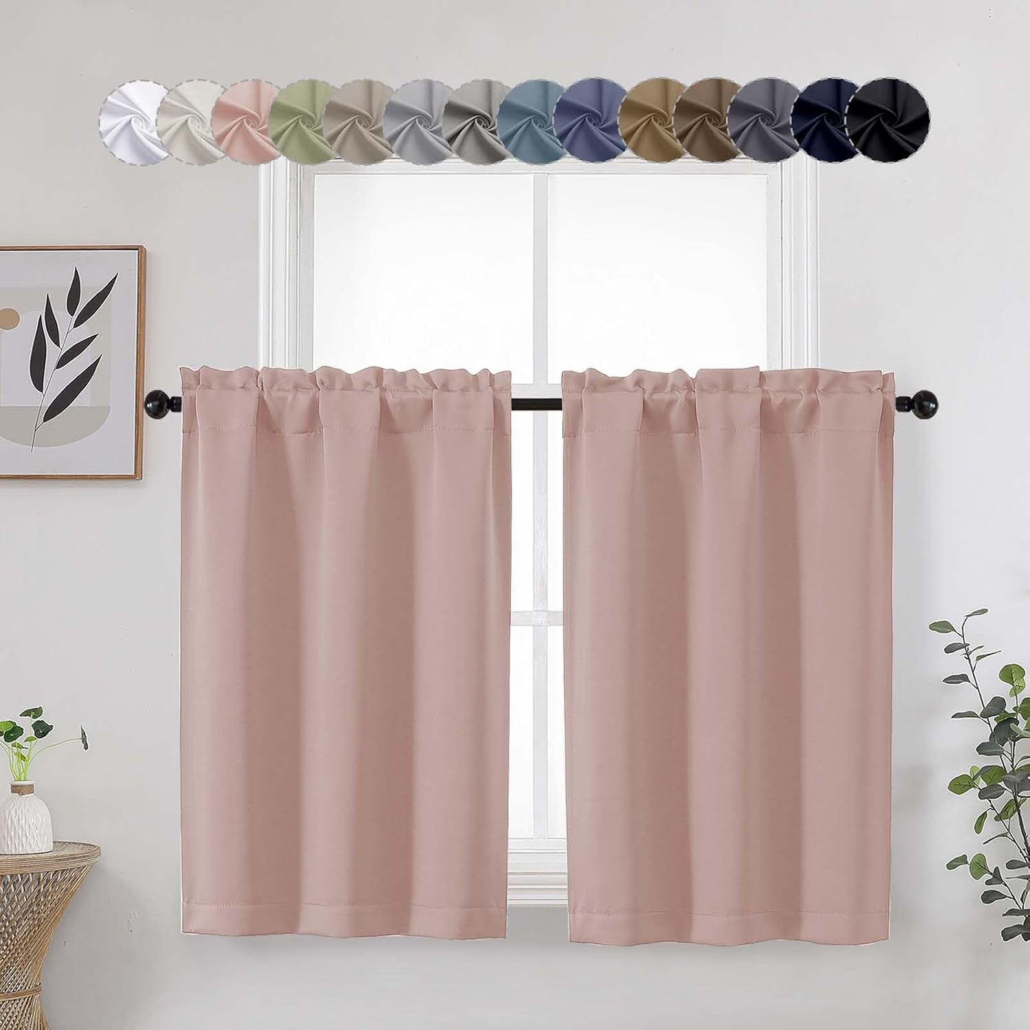 Blush Cafe Blackout Curtains Tier 36 Inch Length 2 Panels, Soft Solid Thermal In