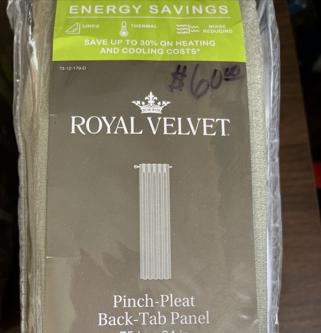 ROYAL VELVET, Supreme, PINCH PLEAT BACK Tab, 50″x95″ SILVER SAGE, NEW