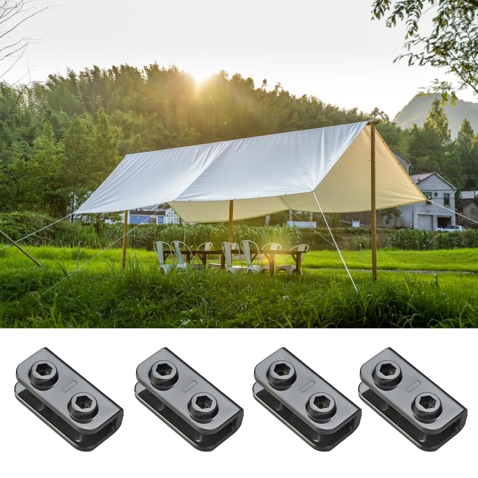 4PCS Black Canopy Replacement Parts,Rectangular Bracket Replacement Connectors,G
