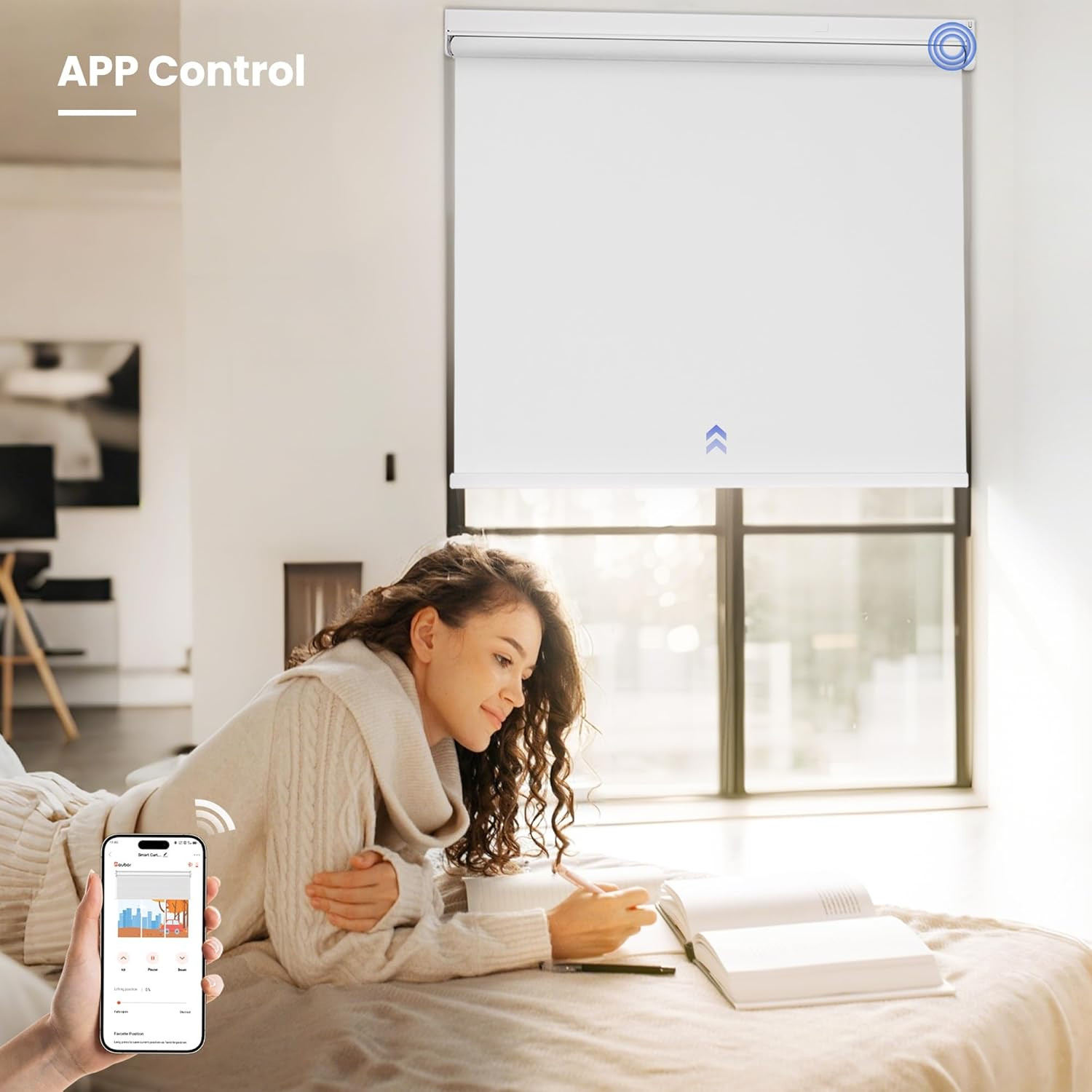 Smart Motorized Blackout Blinds with Remote, Alexa Compatible, 34″x72″ White