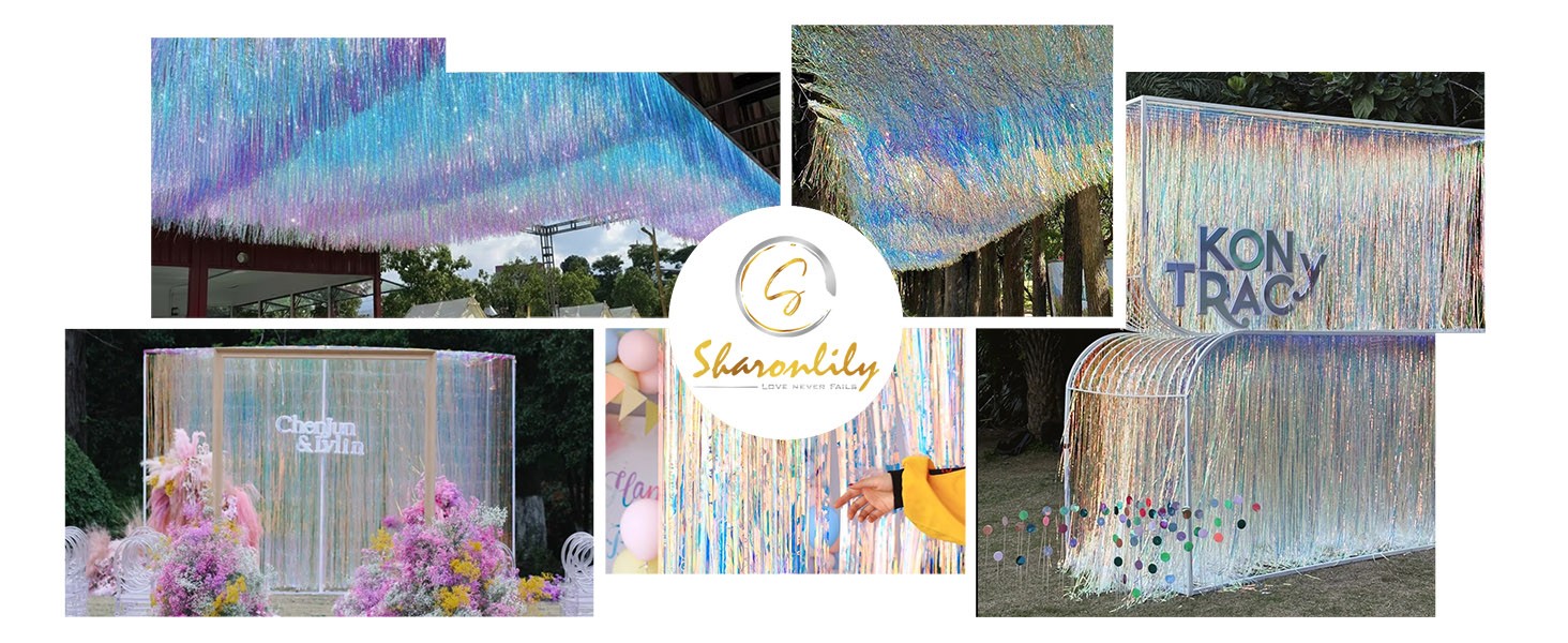 Gorgeous Iridescent Fringe Tinsel Streamers, 2 Pack of 3.3X 3.3 ft Neon