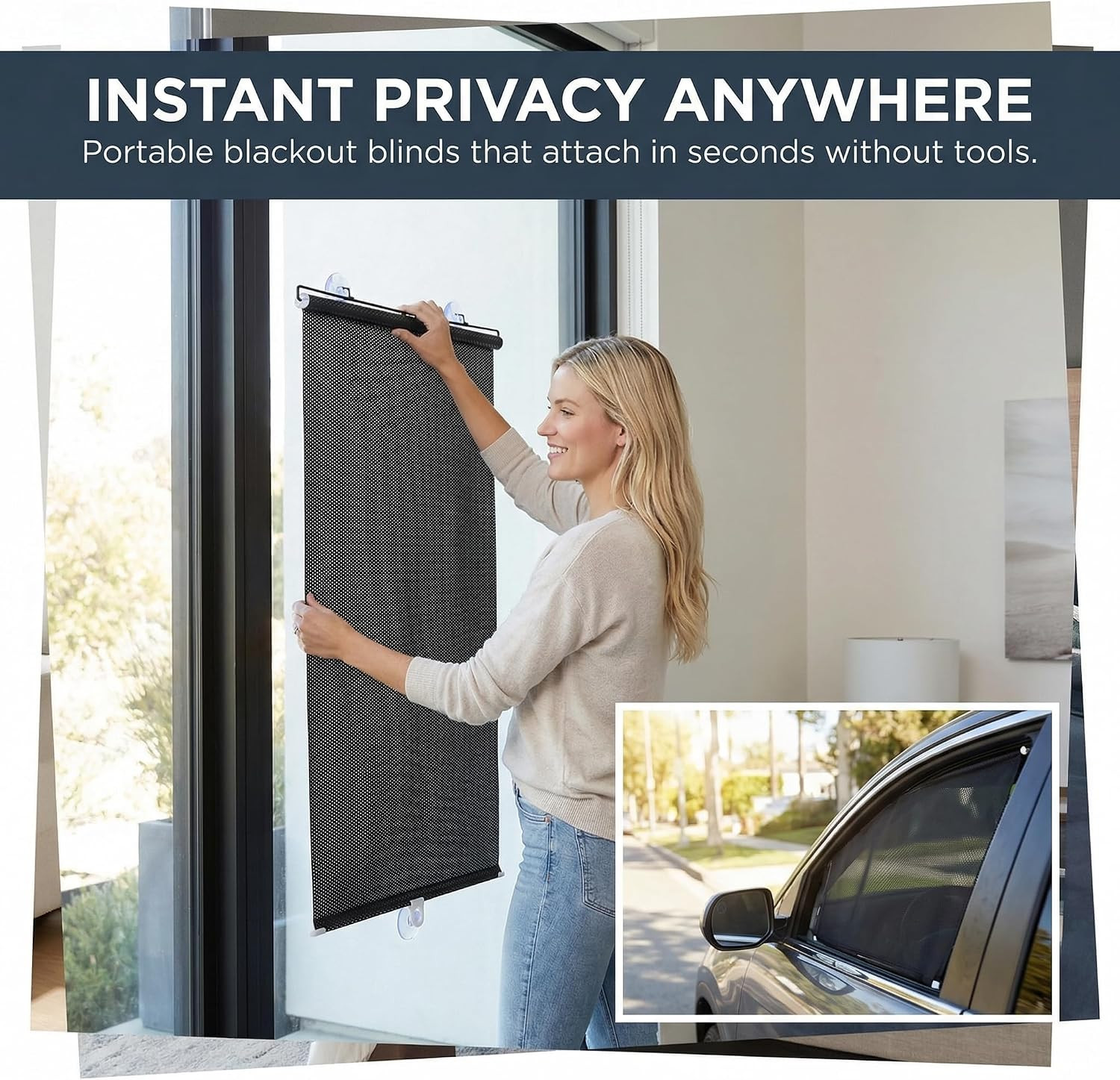 No Drill Light Filtering Blinds, Blackout Blind Curtains with Suction Cups – PVC