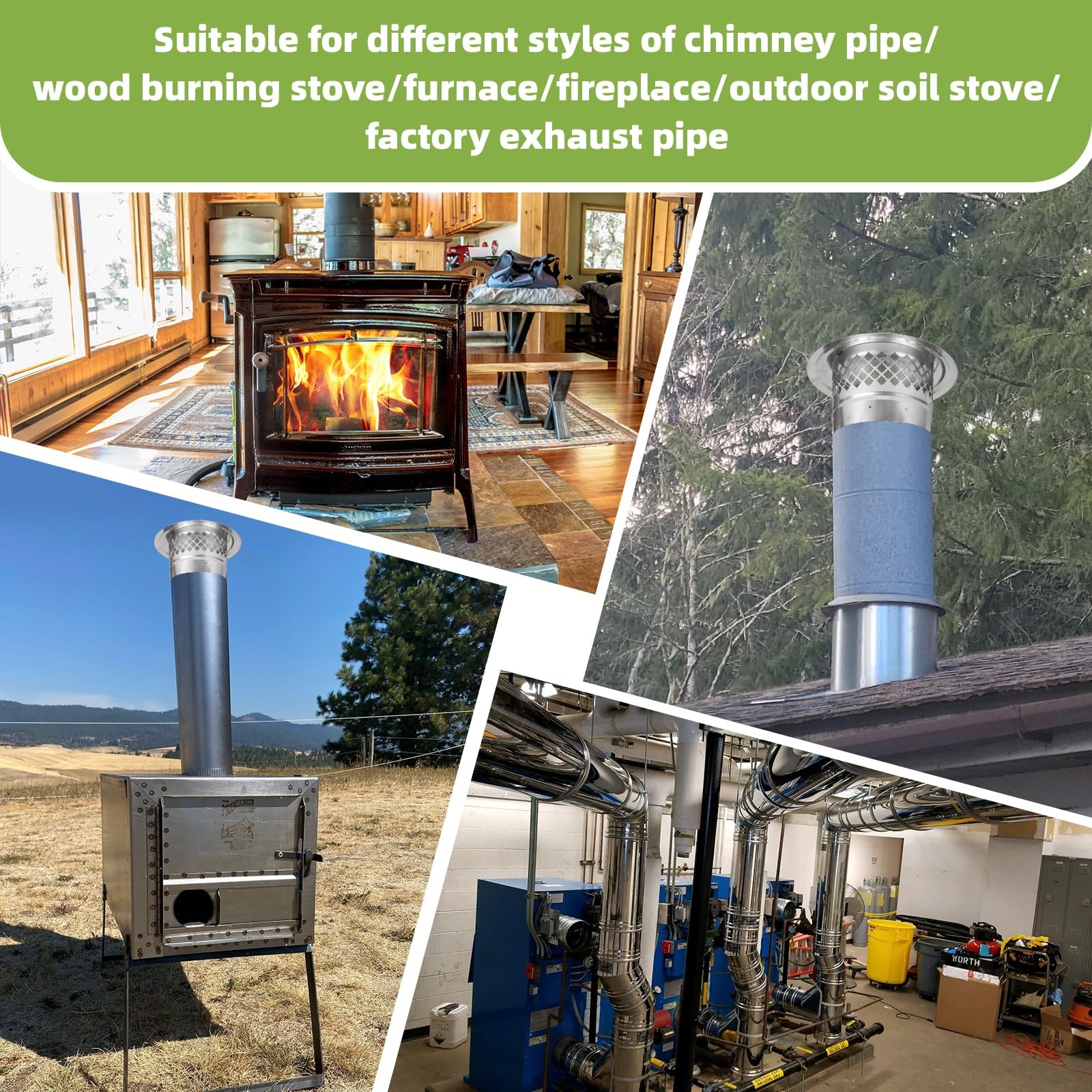 6 Inch Chimney Cap,Cone Top Chimney Cap with Screen,Roof Rain Wood Stove Pipe…