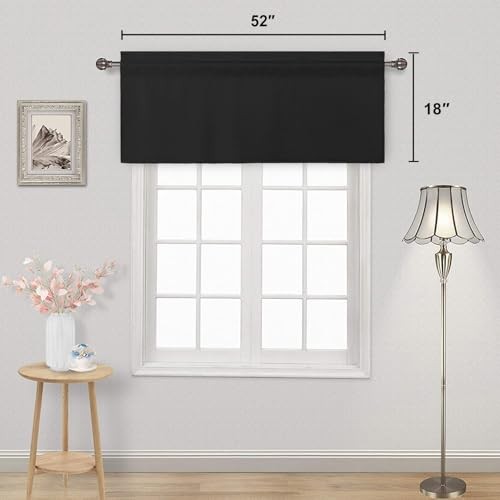 Valance for Windows Rod Pocket Tierout Valance 52″W x 18″L (Pack of 1) Black