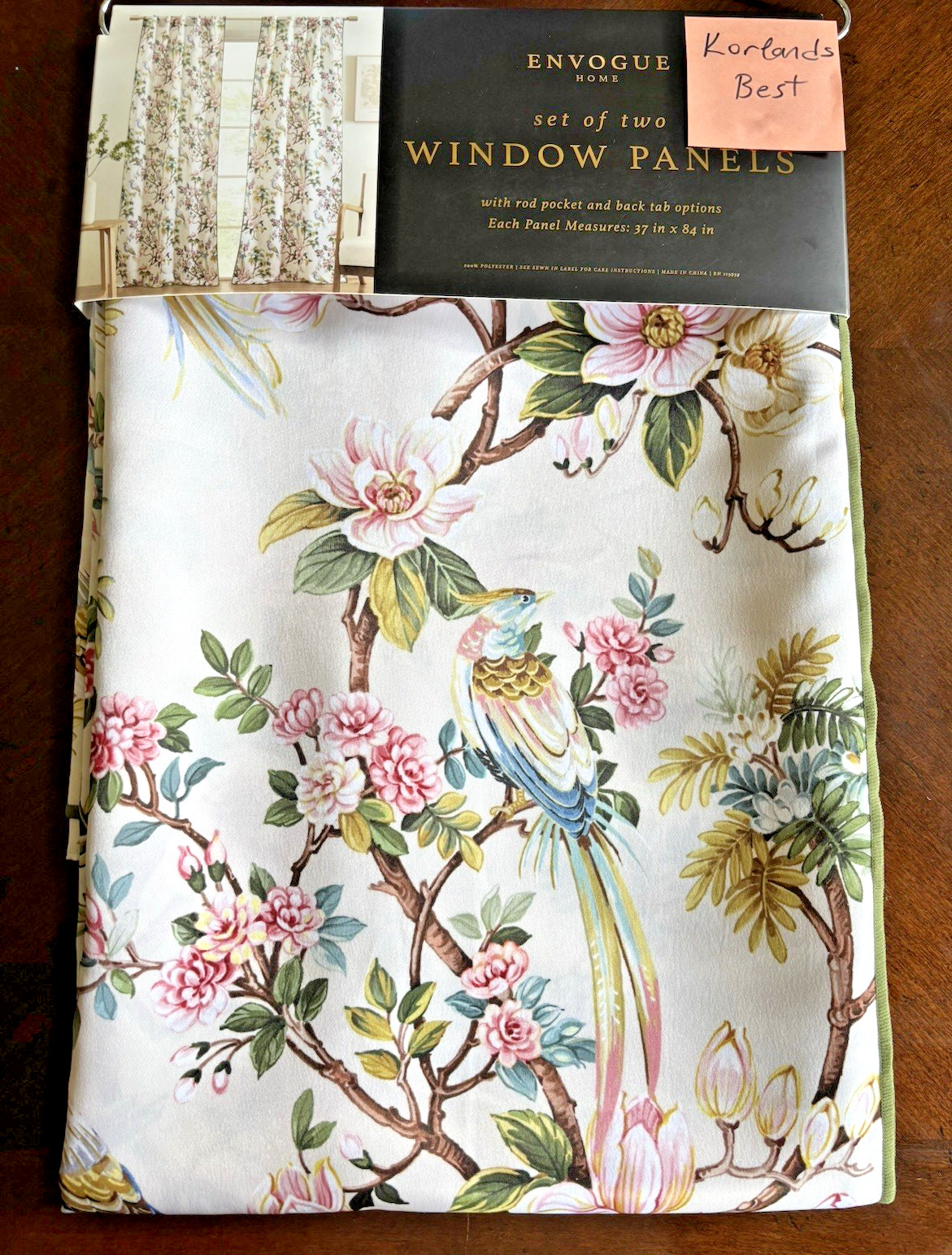 ENVOGUE Botanical Garden Floral Exotic Birds Set of 2 Curtain Panels 84” NEW