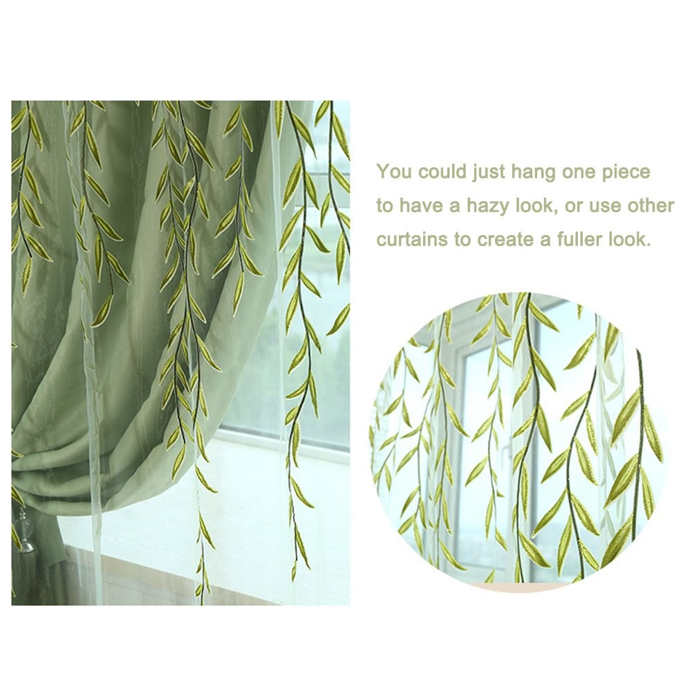2 Pieces Willow Window Curtain Voile Tulle Room Salix Leaf Sheer Gauze Panel …