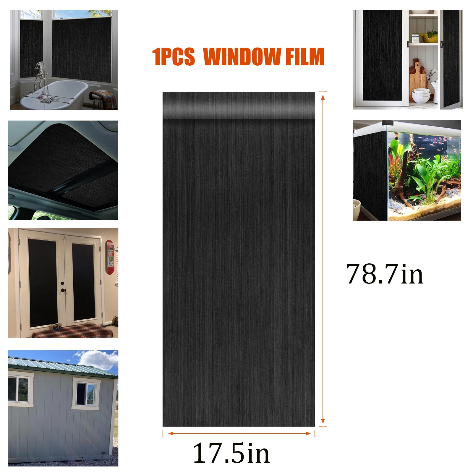 17.5 x 78.7In Privacy Window Film Total Blackout Sticker Anti UV 100% Blocking