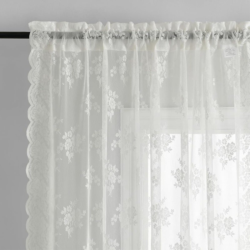Sheer Lace Curtains Panel Set Rustic Floral Design Home Décor Curtains New