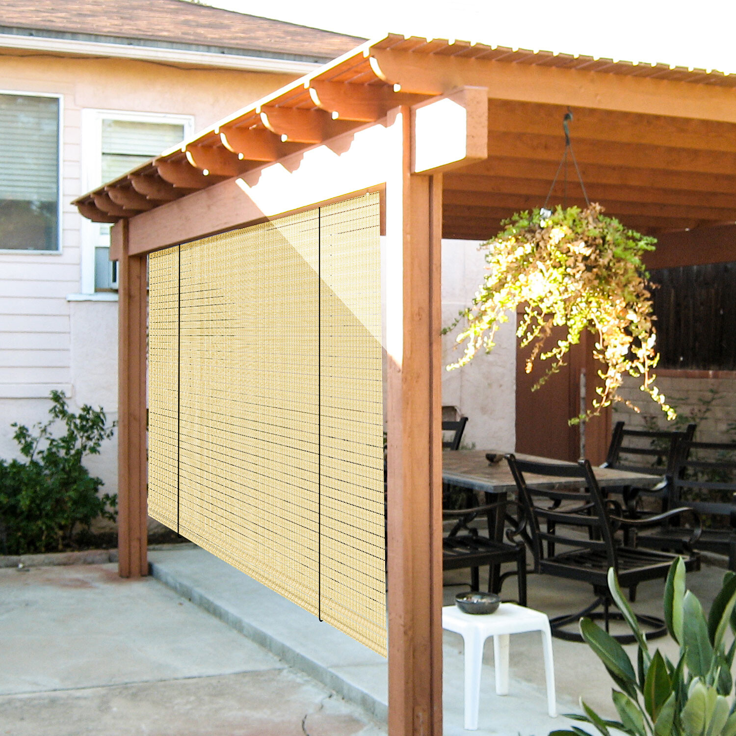 Outdoor Roller Shade Roll up Shade for Deck Patio Porch Backyard Garden-Beige