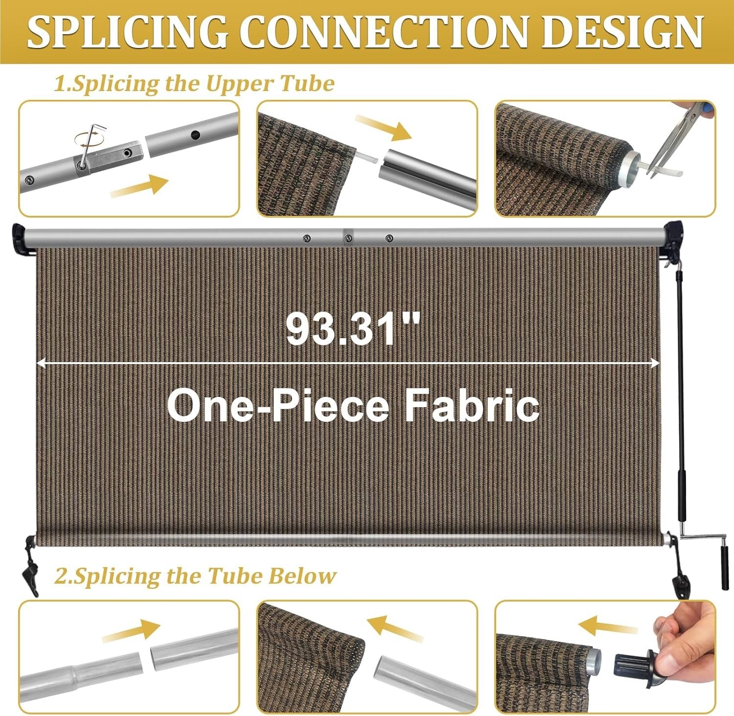 Outdoor Roller Shades with Splicing Design, 8′ W x 8′ H Cordless Patio Roll U…