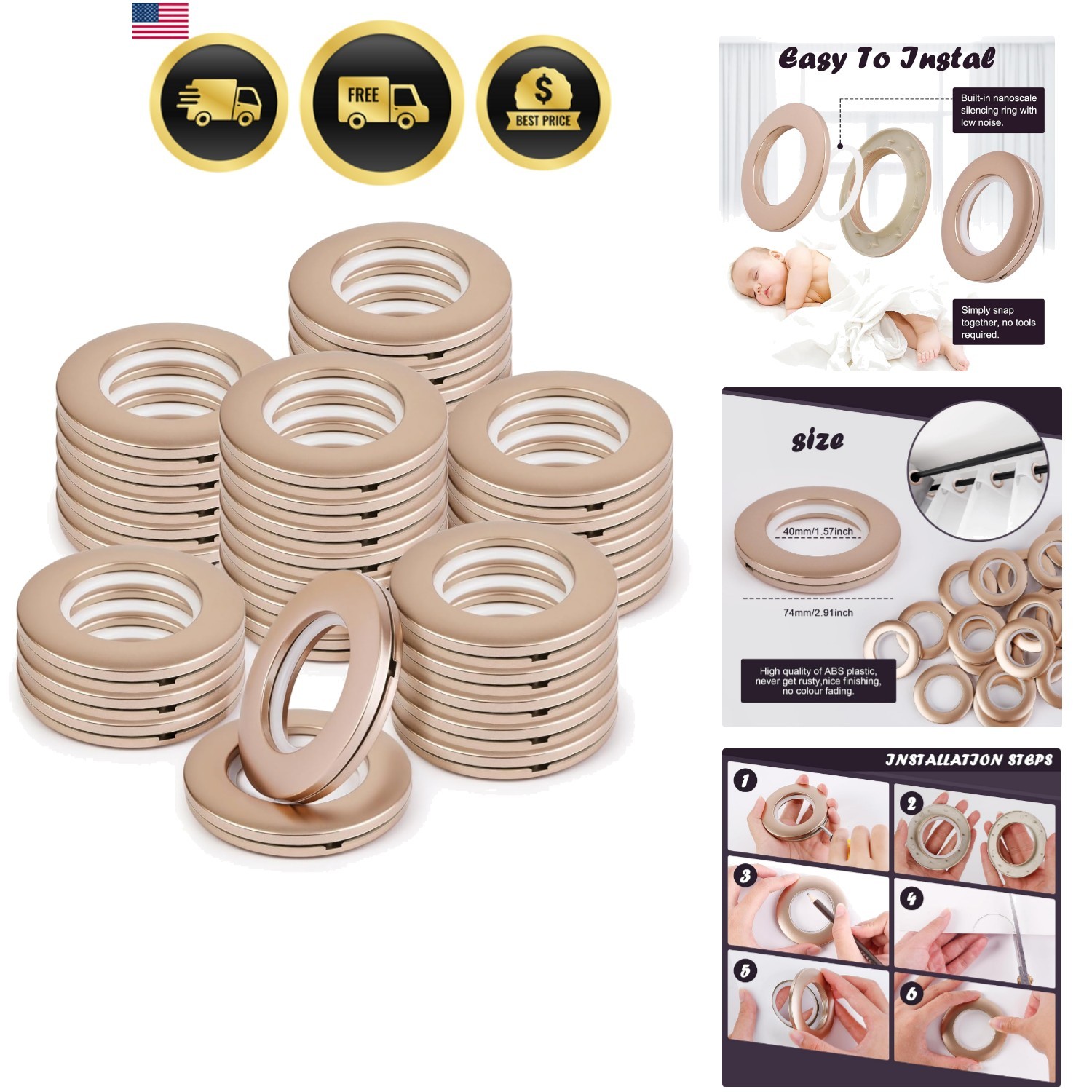 32PCS Bronze Roman Shade Rings 40mm – Rich Espresso Finish for Traditional Ho…
