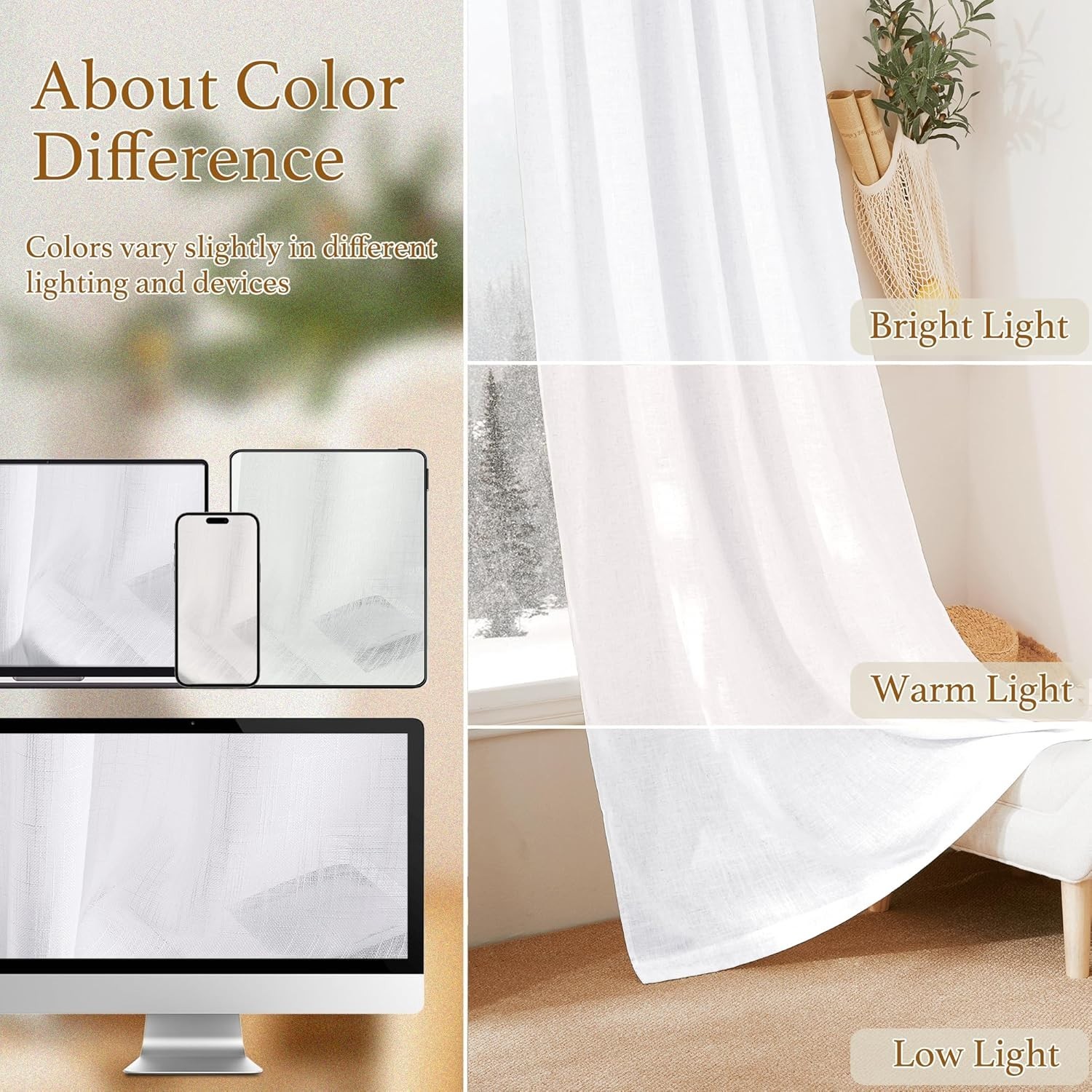 Breathable White Sheer Drapes, Light Filtering 42W x 45L, Perfect for Every Room