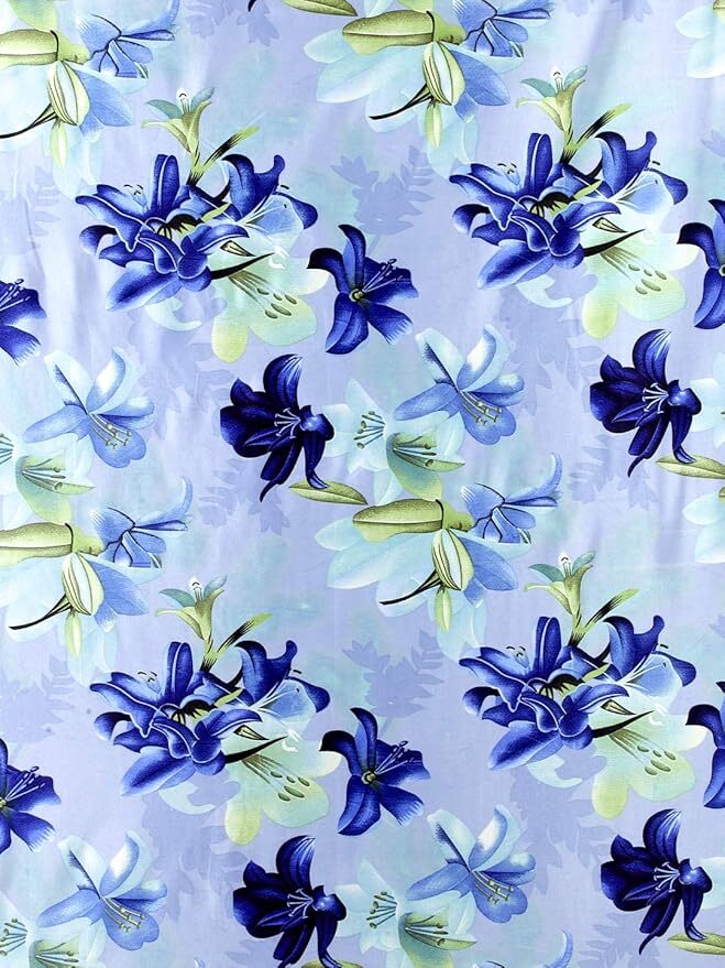 2 Pieces Blue 3D Flower Eyelet Polyester Window Curtains 5 7 9 Feet