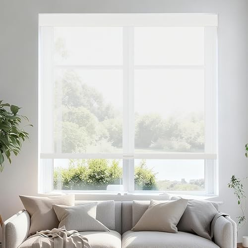 Free-Stop Cordless Roller Shades for Windows Light Filtering 20″W x 72″H White