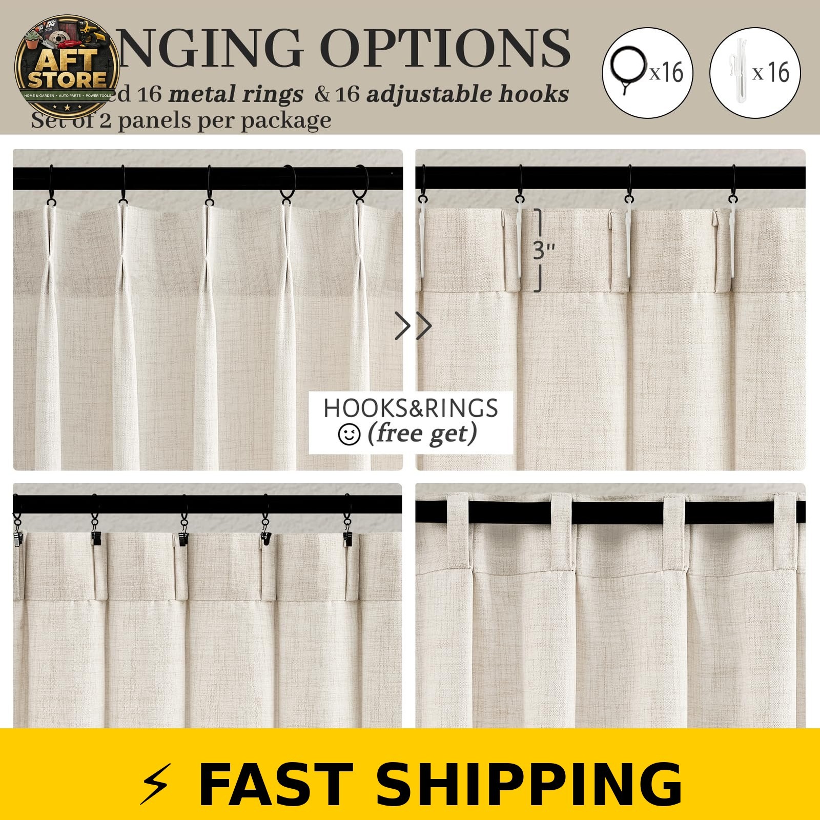 PleatedDrapes Pinch Pleated Linen Curtains 96″ Long Cream 2 Panels